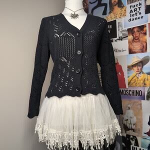 Crochet Knit Black Cardigan